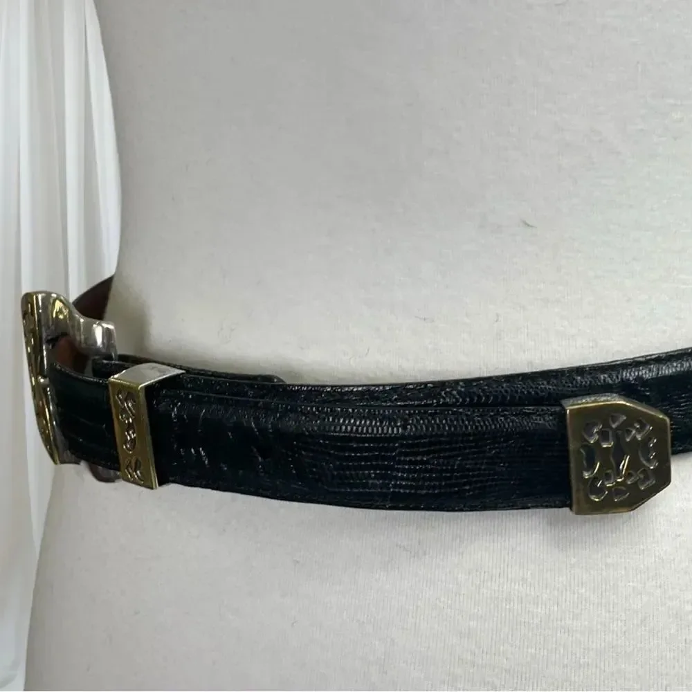Pat Areias Sterling Silver Southwestern Belt Buckle, 30” Black Lizard Belt Strap